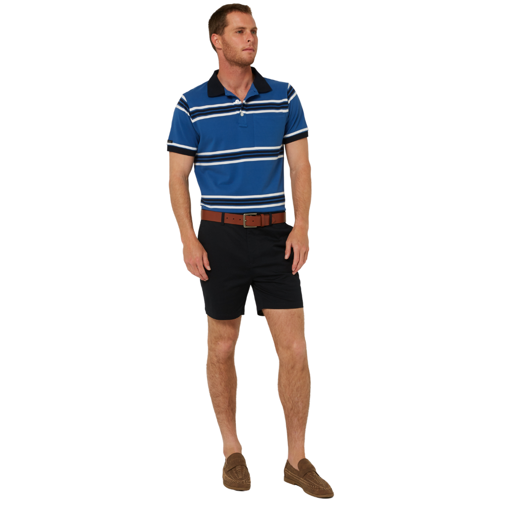 Ritemate Mens Pilbara Y/D Striped S/S Pocket Polo (RMPC182) Deep Blue/White/Navy