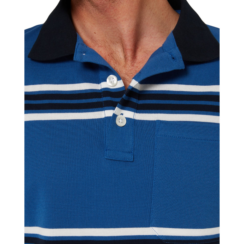 Ritemate Mens Pilbara Y/D Striped S/S Pocket Polo (RMPC182) Deep Blue/White/Navy