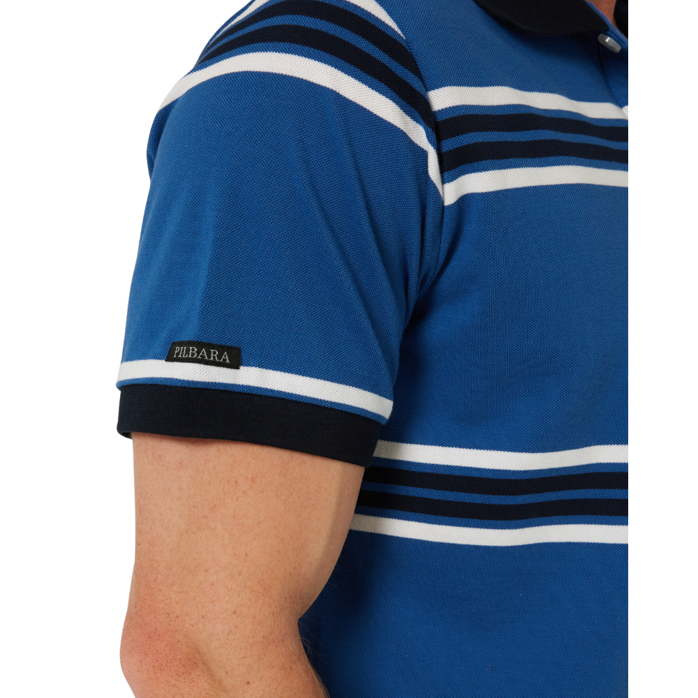 Ritemate Mens Pilbara Y/D Striped S/S Pocket Polo (RMPC182) Deep Blue/White/Navy