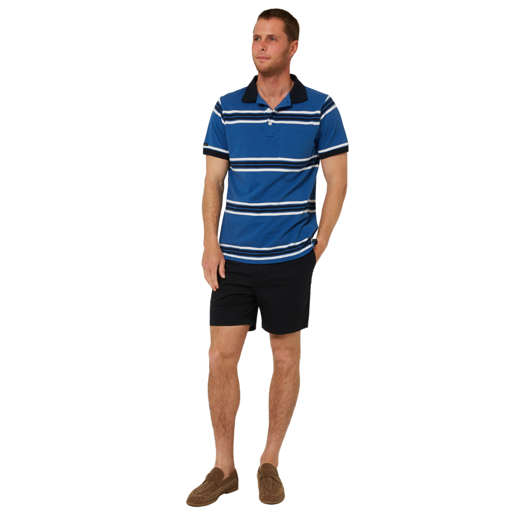 Ritemate Mens Pilbara Y/D Striped S/S Pocket Polo (RMPC182) Deep Blue/White/Navy