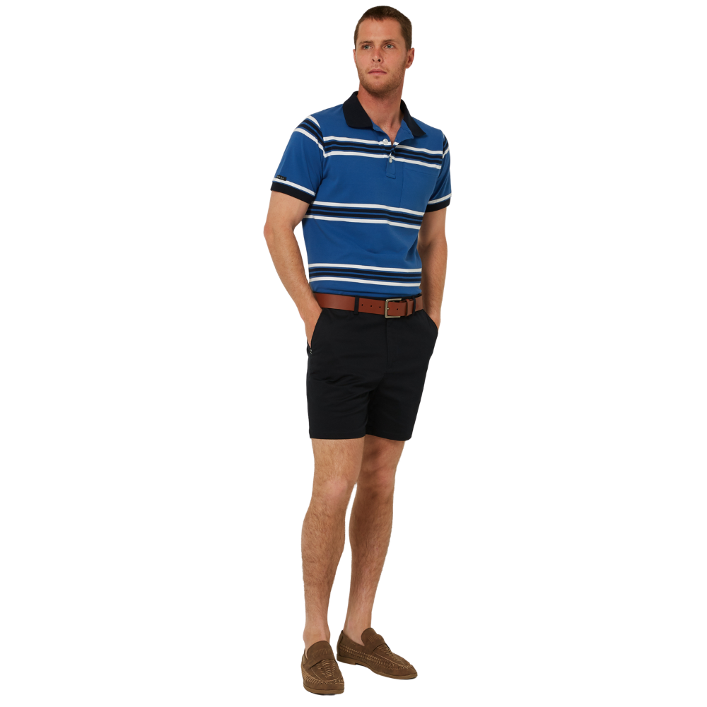 Ritemate Mens Pilbara Y/D Striped S/S Pocket Polo (RMPC182) Deep Blue/White/Navy