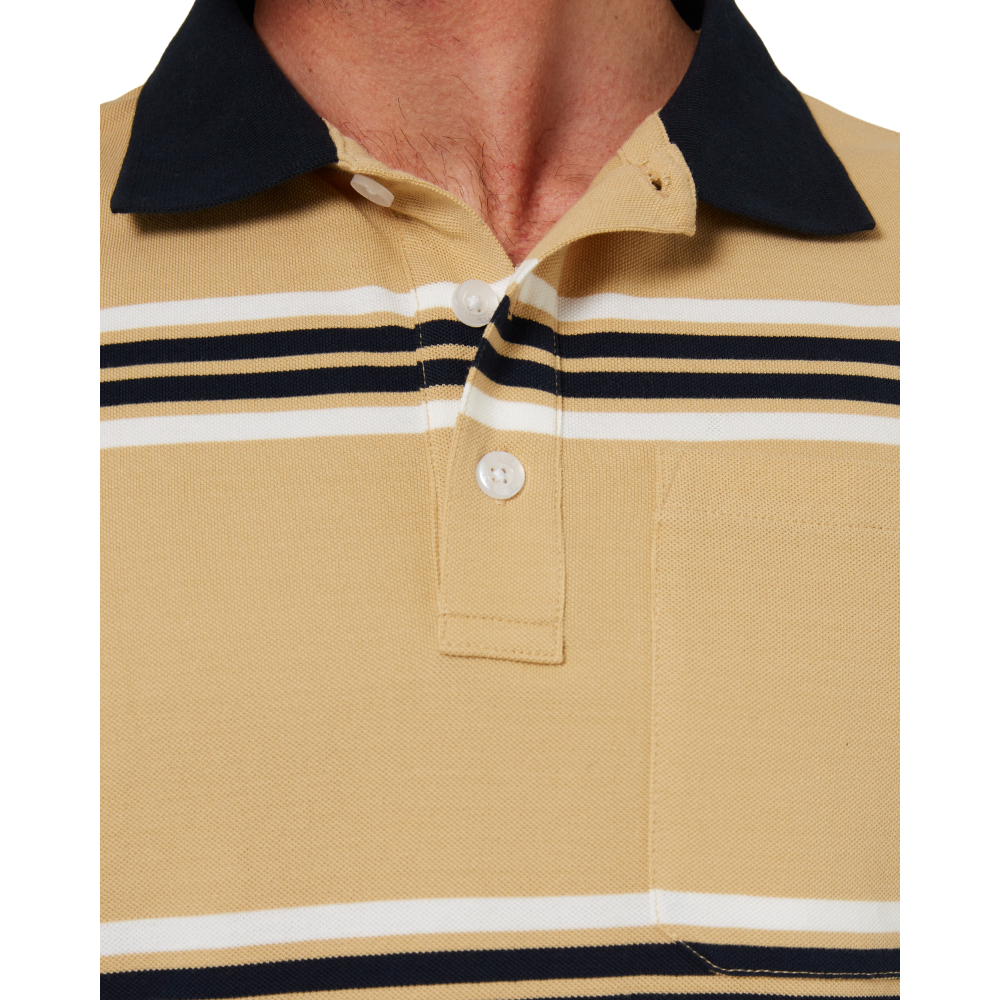 Ritemate Mens Pilbara Y/D Striped S/S Pocket Polo (RMPC182) Desert/White/Navy