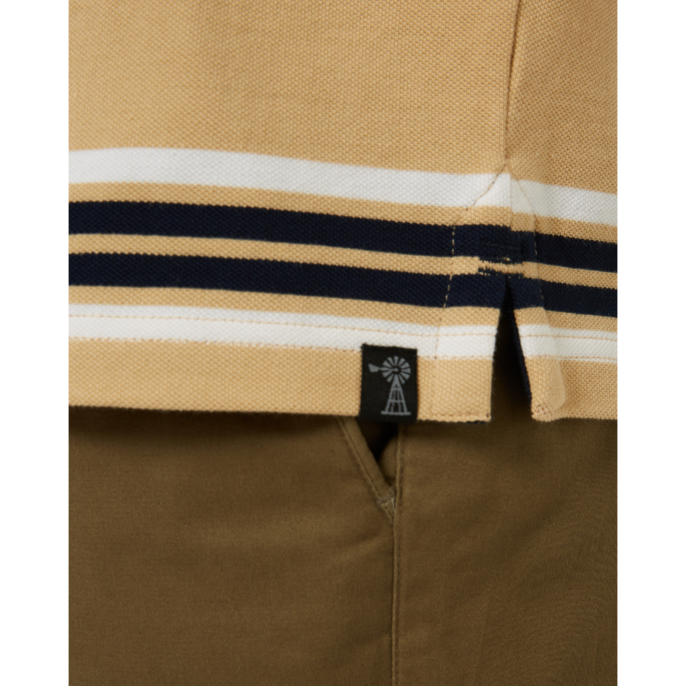 Ritemate Mens Pilbara Y/D Striped S/S Pocket Polo (RMPC182) Desert/White/Navy