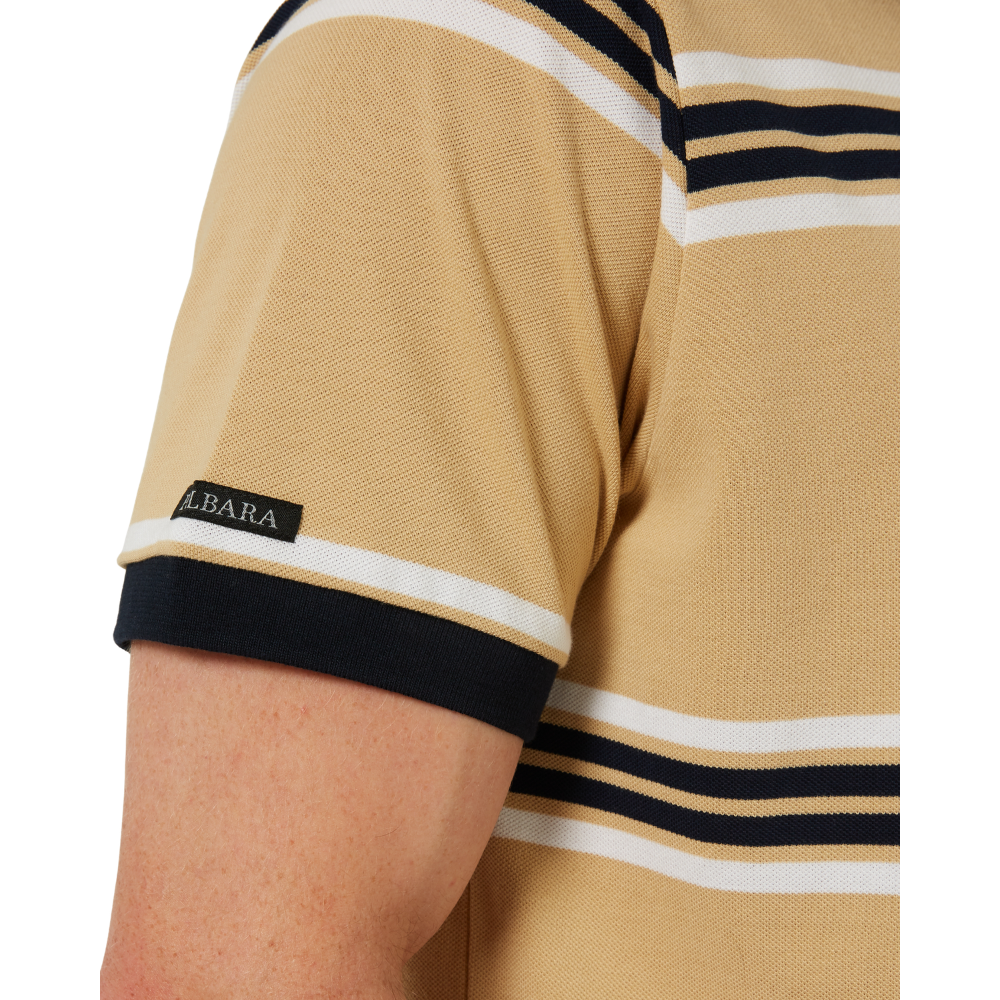 Ritemate Mens Pilbara Y/D Striped S/S Pocket Polo (RMPC182) Desert/White/Navy
