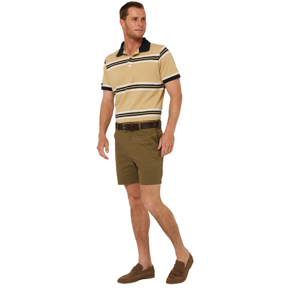Ritemate Mens Pilbara Y/D Striped S/S Pocket Polo (RMPC182) Desert/White/Navy
