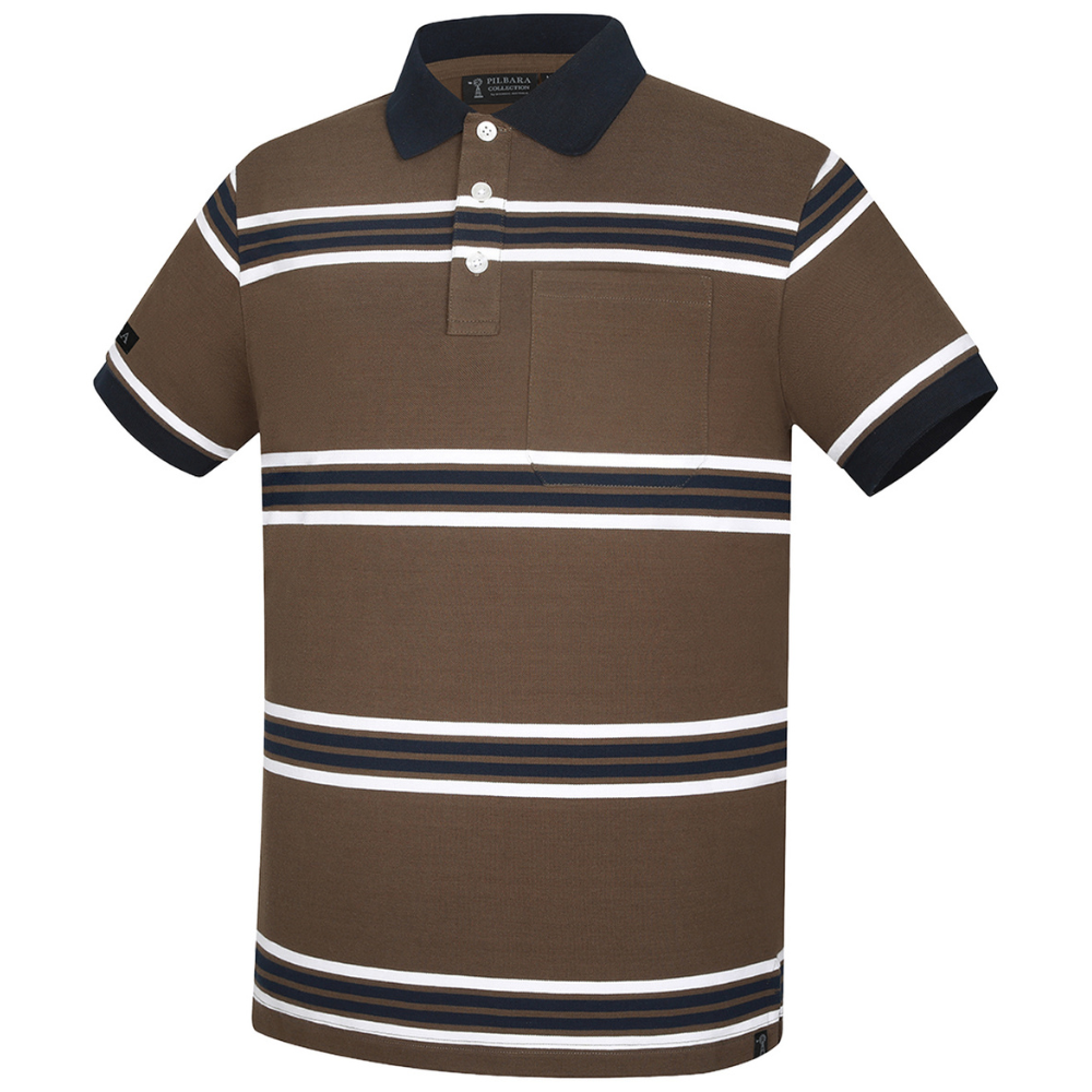 Ritemate Mens Pilbara Y/D Striped S/S Pocket Polo (RMPC182) Olive/White/Navy