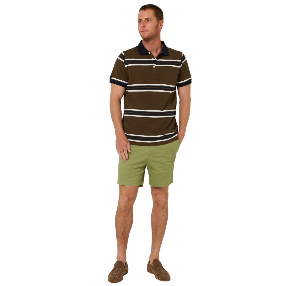 Ritemate Mens Pilbara Y/D Striped S/S Pocket Polo (RMPC182) Olive/White/Navy