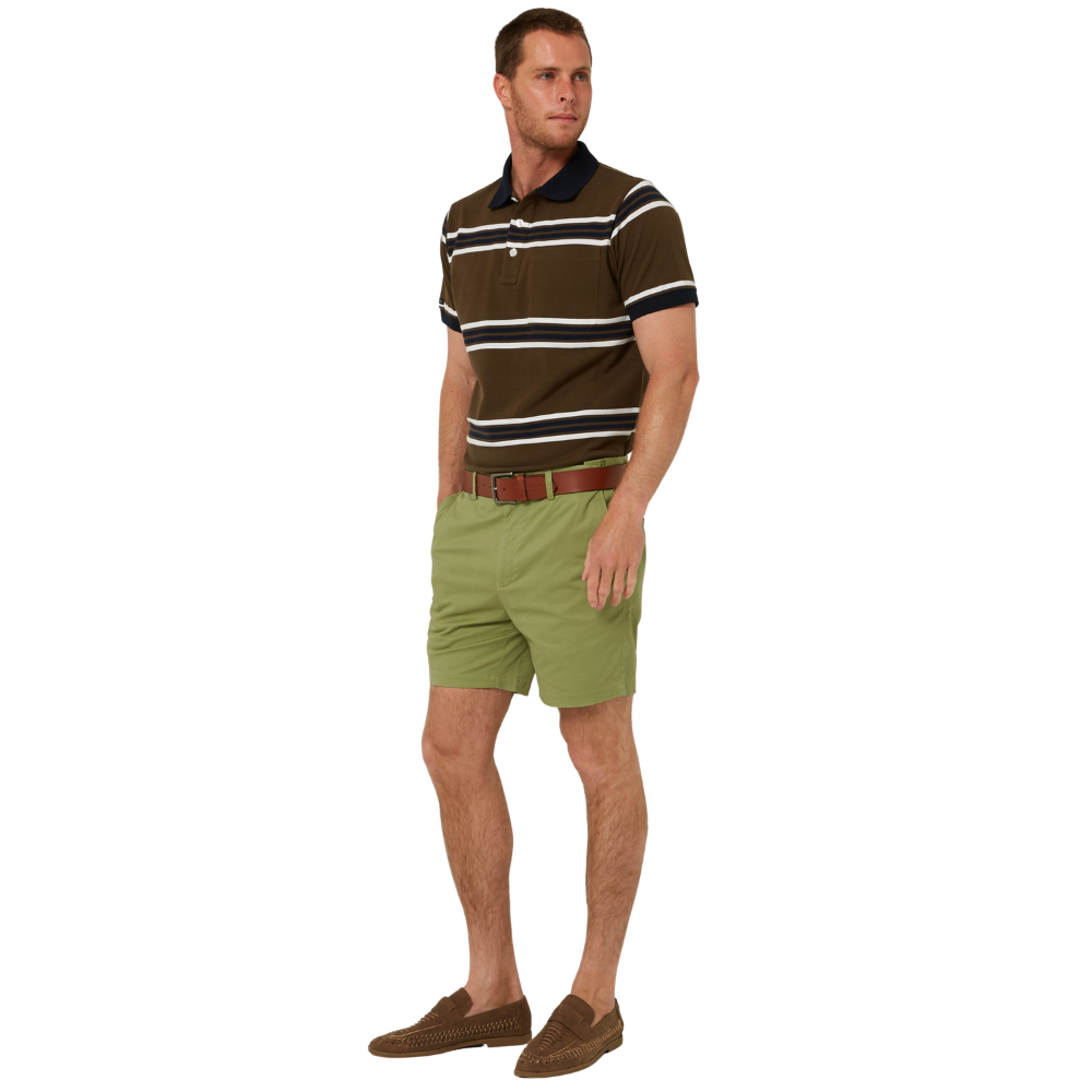 Ritemate Mens Pilbara Y/D Striped S/S Pocket Polo (RMPC182) Olive/White/Navy