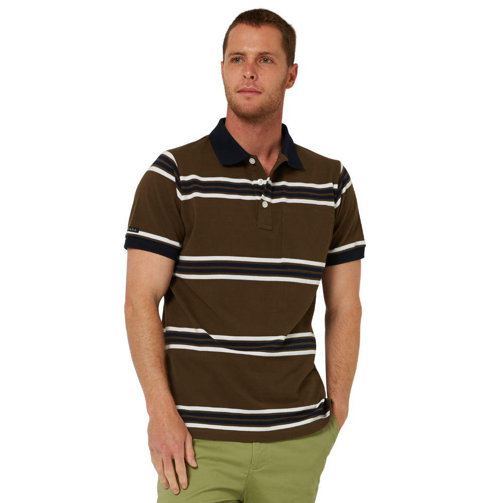 Ritemate Mens Pilbara Y/D Striped S/S Pocket Polo (RMPC182) Olive/White/Navy