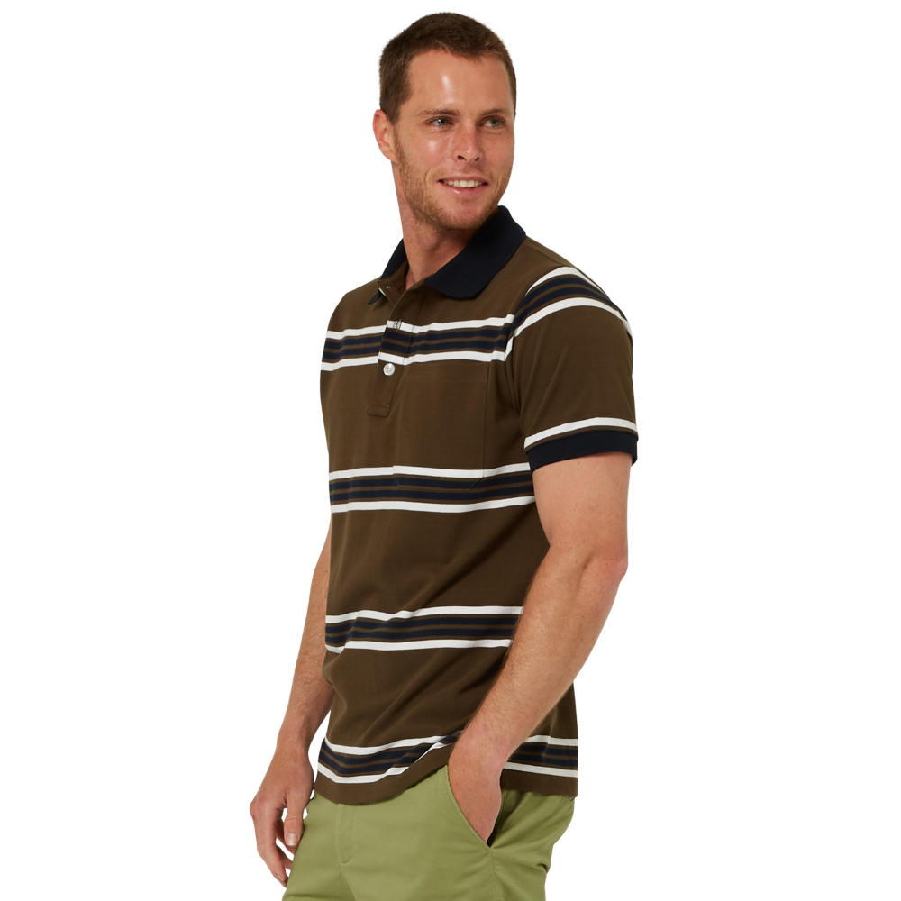 Ritemate Mens Pilbara Y/D Striped S/S Pocket Polo (RMPC182) Olive/White/Navy