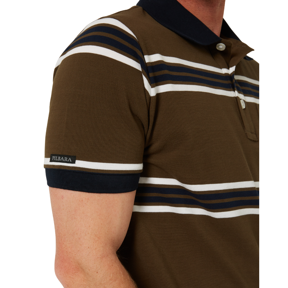 Ritemate Mens Pilbara Y/D Striped S/S Pocket Polo (RMPC182) Olive/White/Navy