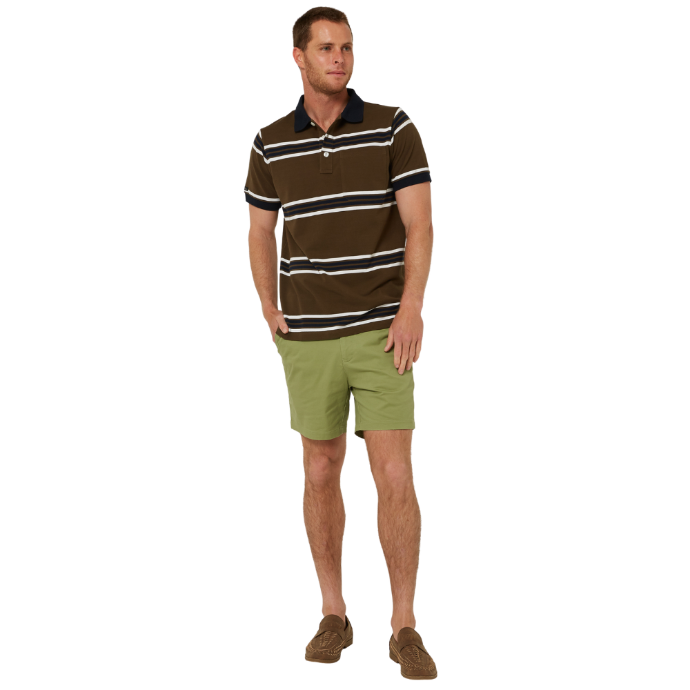 Ritemate Mens Pilbara Y/D Striped S/S Pocket Polo (RMPC182) Olive/White/Navy