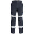 Front view of a pair of dark navy Ritemate Unisex RMX Flexible Fit Tactical Pants (RMX011R) with high-visibility reflective stripes on the thighs and lower legs, shown against a plain white background.