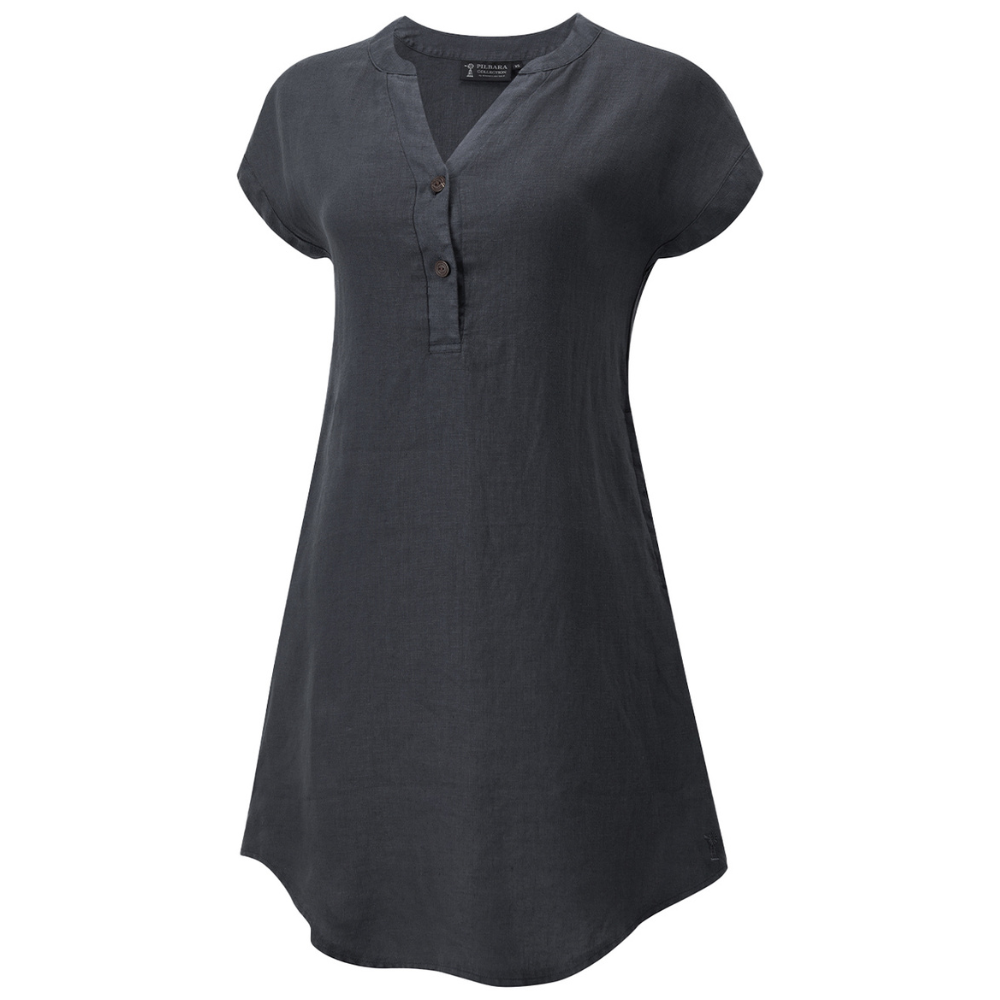 Ritemate Womens Pilbara Alina Cap Sleeved Linen Dress (RMPC180) Charcoal
