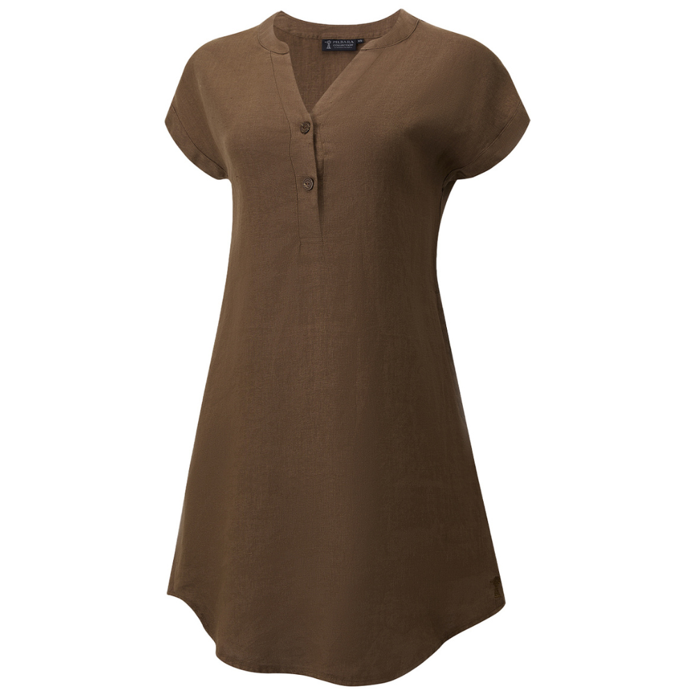 Ritemate Womens Pilbara Alina Cap Sleeved Linen Dress (RMPC180) Cocoa Brown