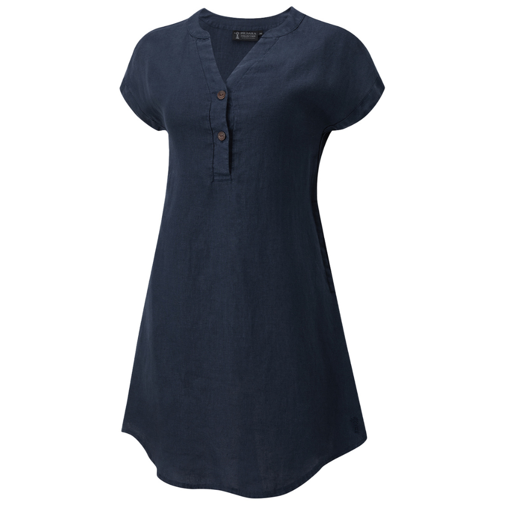 Ritemate Womens Pilbara Alina Cap Sleeved Linen Dress (RMPC180) Navy