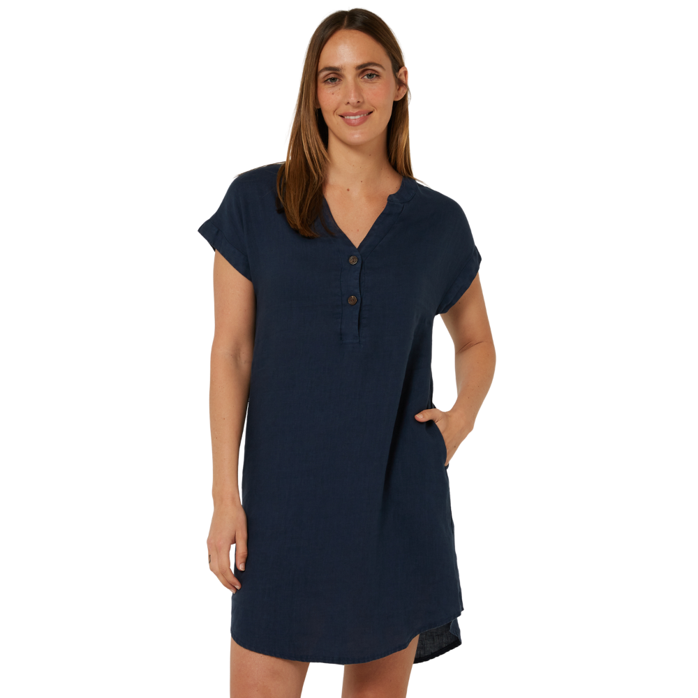 Ritemate Womens Pilbara Alina Cap Sleeved Linen Dress (RMPC180) Navy