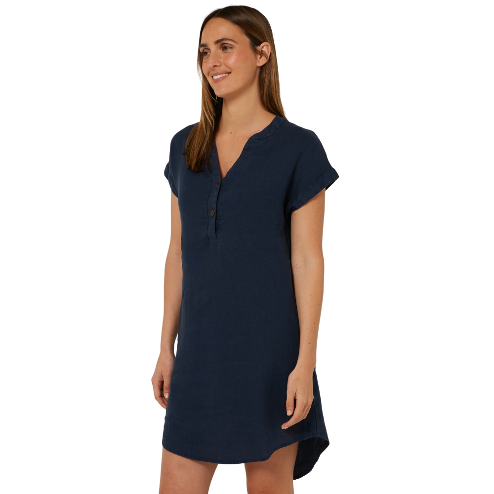 Ritemate Womens Pilbara Alina Cap Sleeved Linen Dress (RMPC180) Navy
