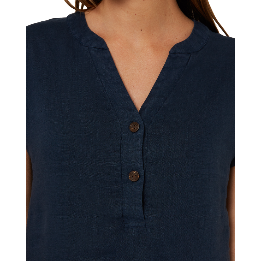 Ritemate Womens Pilbara Alina Cap Sleeved Linen Dress (RMPC180) Navy