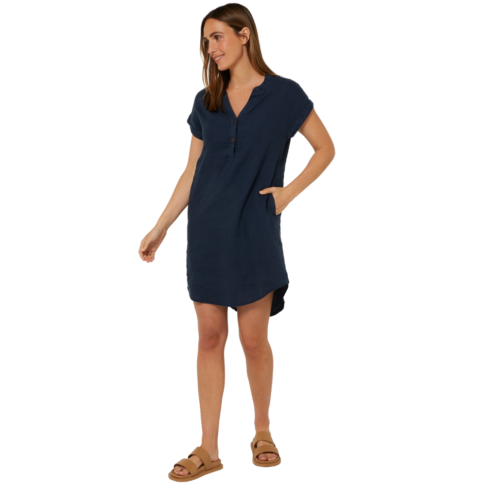 Ritemate Womens Pilbara Alina Cap Sleeved Linen Dress (RMPC180) Navy