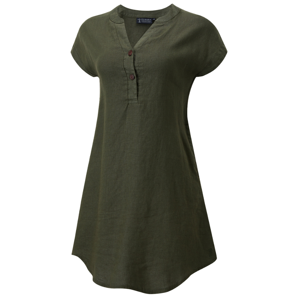 Ritemate Womens Pilbara Alina Cap Sleeved Linen Dress (RMPC180) Olive