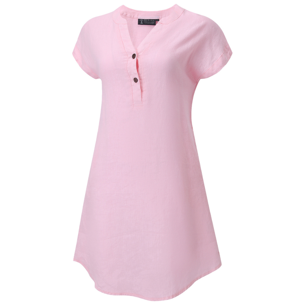 Ritemate Womens Pilbara Alina Cap Sleeved Linen Dress (RMPC180) Pink