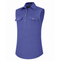 A lavender Ritemate Women's Pilbara Closed Front Sleeveless Work Shirt (RM900CF), featuring two button down chest pockets and a pointed collar, shown on a plain white background.