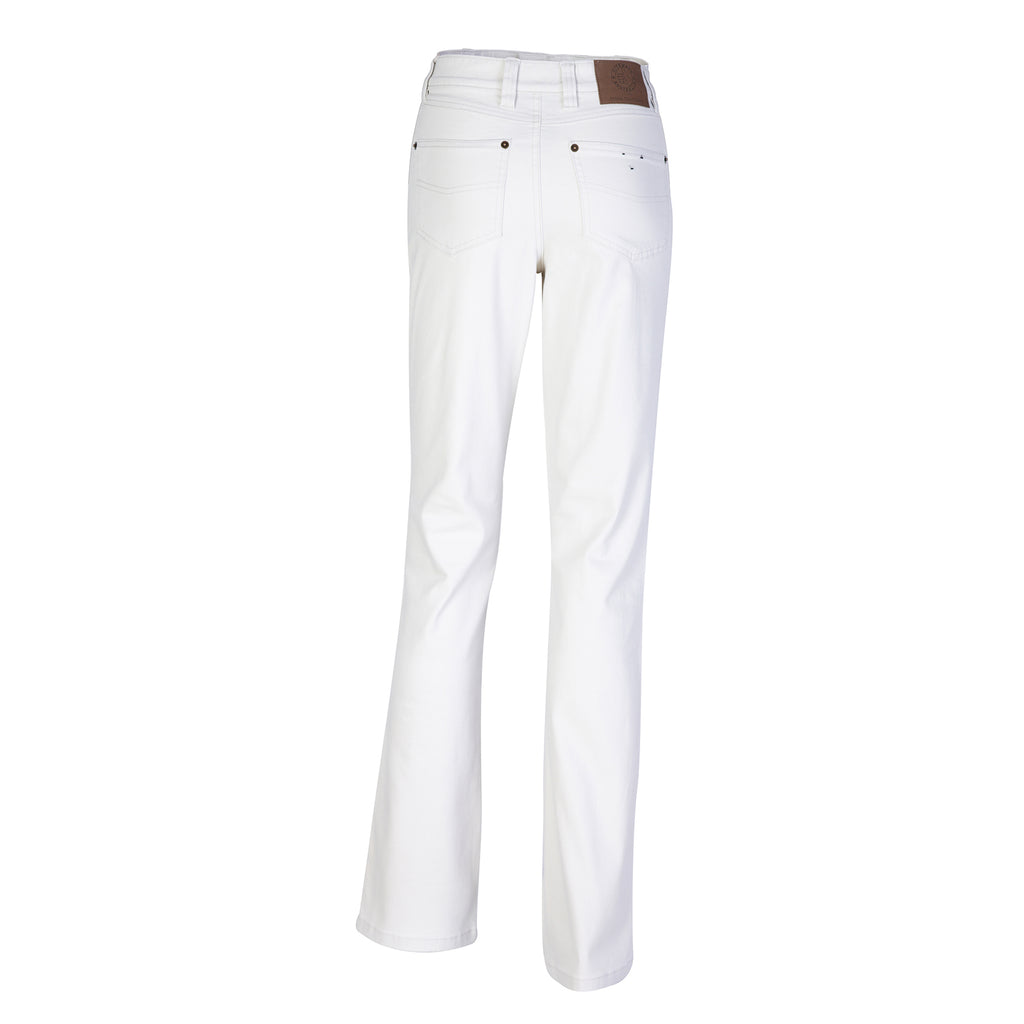 Ghost image of a pair of Ritemate Women's Pilbara Cotton Stretch Jeans (RMPC015) Bone from the back on a white background.