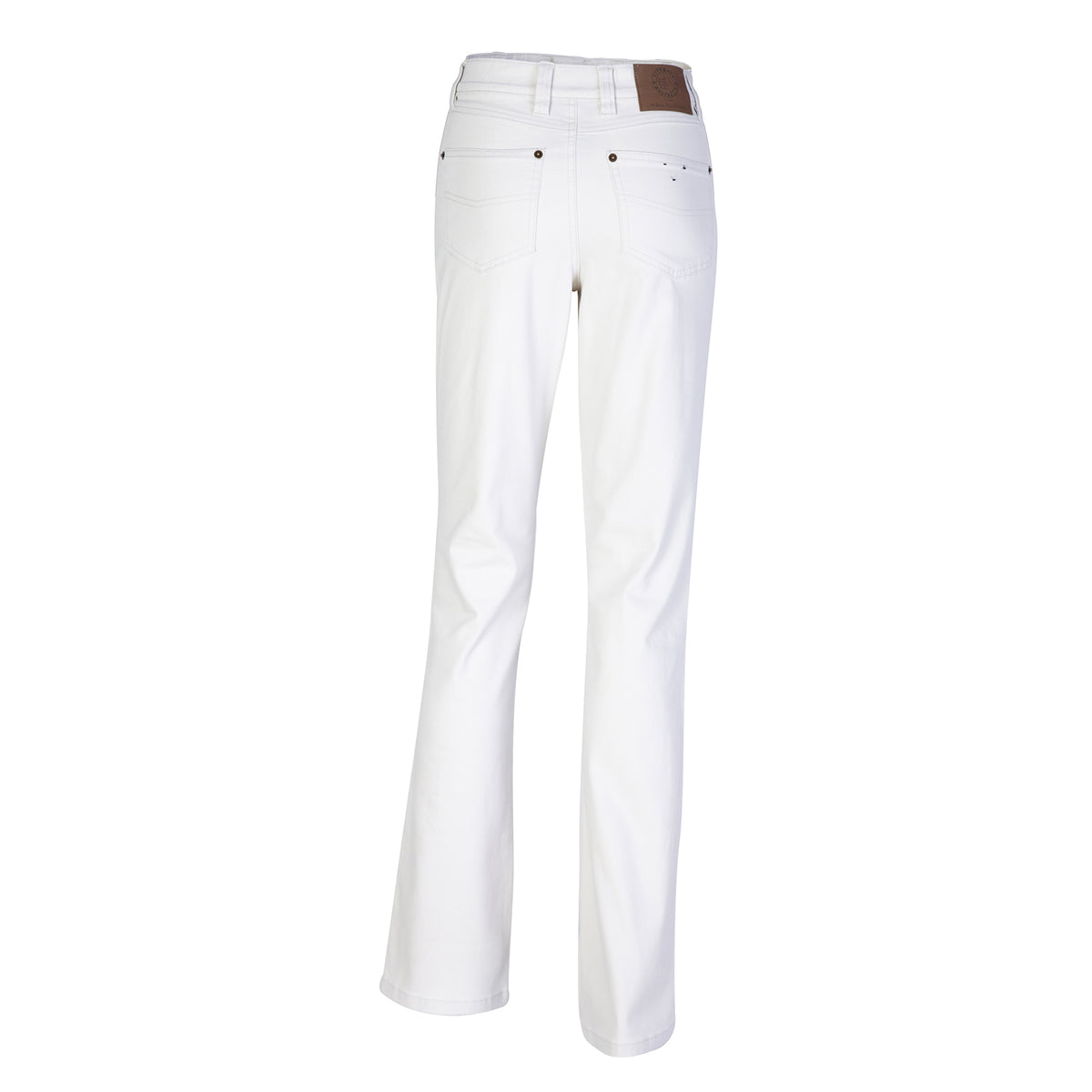 Ghost image of a pair of Ritemate Women's Pilbara Cotton Stretch Jeans (RMPC015) Bone from the back on a white background.