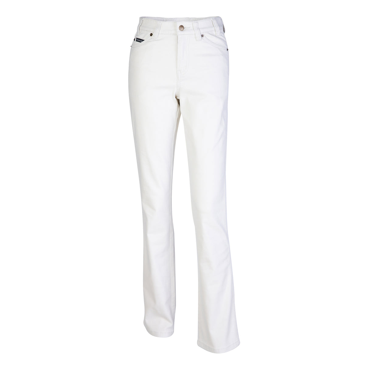 Ghost image of a pair of Ritemate Women's Pilbara Cotton Stretch Jeans (RMPC015) Bone from the front on a white background.