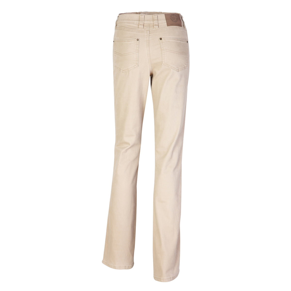 Ghost image of a pair of Ritemate Women's Pilbara Cotton Stretch Jeans (RMPC015) Wheat from the back on a white background.