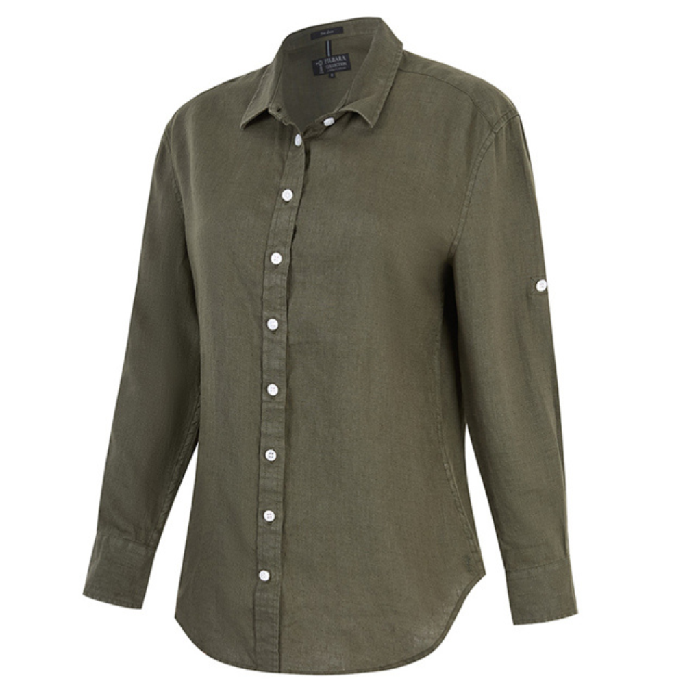 Ritemate Womens Pilbara Florence Classic L/S Linen Shirt (RMPC005) Olive