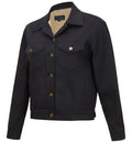 The Ritemate Womens Pilbara Lauren Sherpa Lined Jacket (RMPC165) in Black features a classic fit, button-up front, two chest and two side pockets, visible sherpa lining at the collar and inside, long sleeves, and a timeless classic collar.