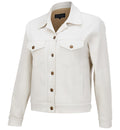 The Ritemate Womens Pilbara Lauren Sherpa Lined Jacket (RMPC165) in Bone features a classic fit, brown buttons, two chest flap pockets, side pockets, and a warm sherpa lining.