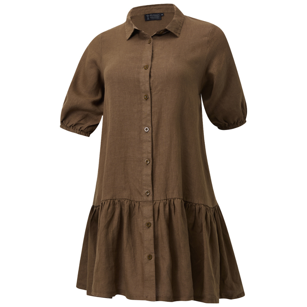 Ritemate Womens Pilbara Monica 3/4 Sleeve Linen Dress (RMPC178) Cocoa Brown
