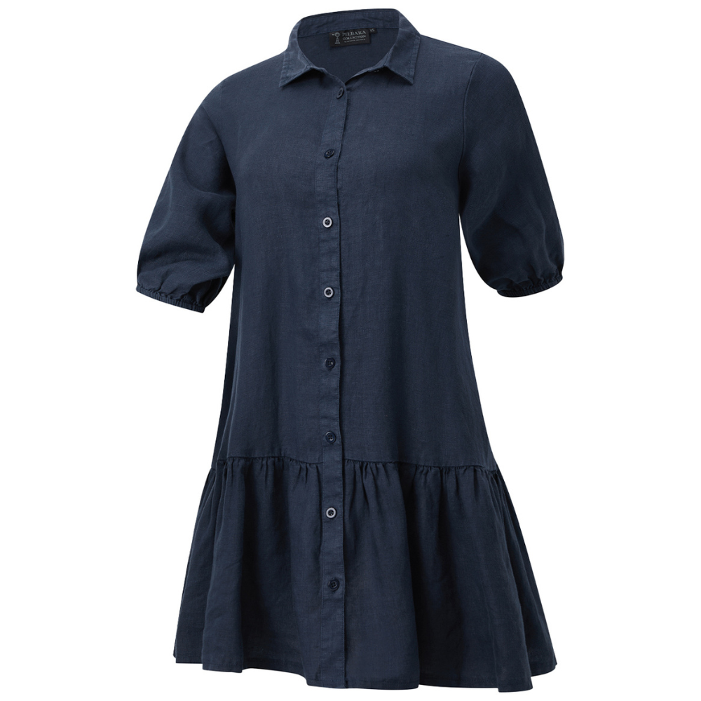 Ritemate Womens Pilbara Monica 3/4 Sleeve Linen Dress (RMPC178) Navy