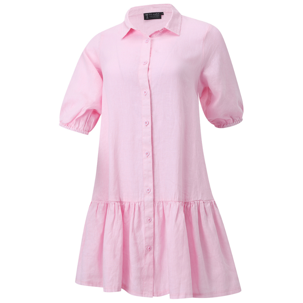 Ritemate Womens Pilbara Monica 3/4 Sleeve Linen Dress (RMPC178) Pink