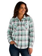 Ritemate Womens Pilbara Open Front L/S Flannelette Shirt (RM123W) Beach Glass/Grey/White
