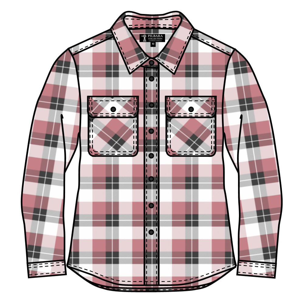 Ritemate Womens Pilbara Open Front L/S Flannelette Shirt (RM123W) Dusty Pink/Grey/White
