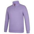 The Ritemate Womens Pilbara Zipped Closed Front Fleece Pullover (RMPC051) in Purple Rose features a classic fit, soft cotton fleece, high collar, and front half-zip with brown pull tab, shown on a plain white background.