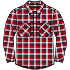 The Ritemate Mens Pilbara Closed Front L/S Flannelette Shirt (RM123FCF) in Red/Charcoal/White features two chest pockets, a collar, and durable fabric—perfect for work or casual wear.