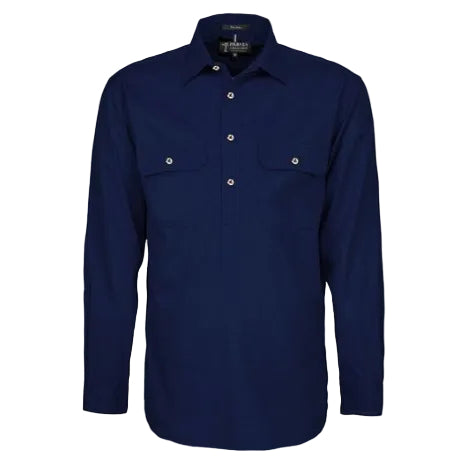 Ritemate Mens Pilbara Heavy Weight Closed Front L/S Shirt (RM800CF) French Navy