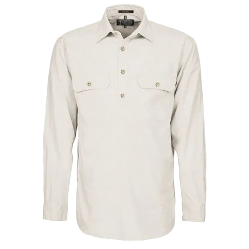 Ritemate Mens Pilbara Heavy Weight Closed Front L/S Shirt (RM800CF) Stone