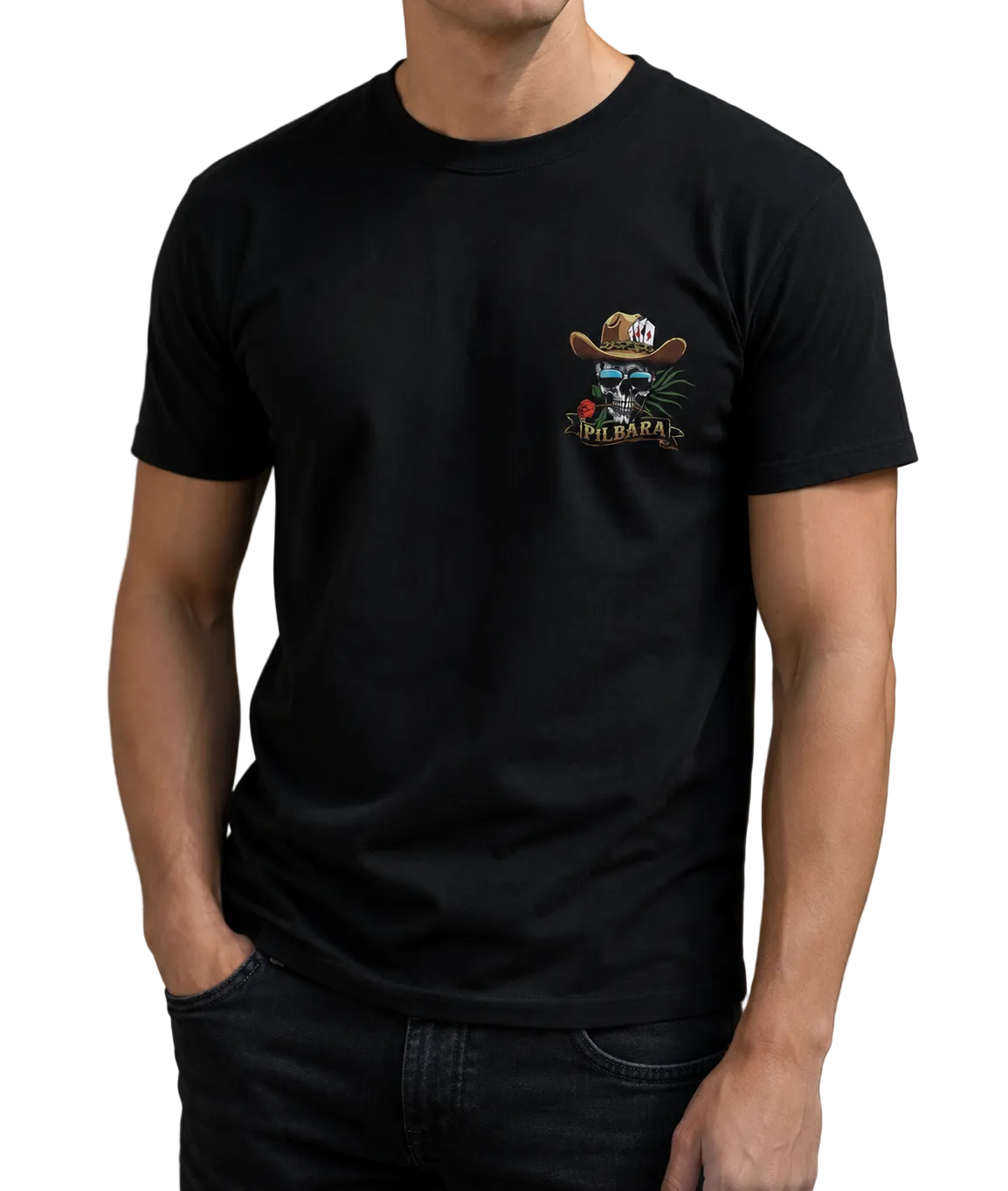 Ritemate Mens Pilbara Waratah Skull S/S Tee (RMTC055) Black