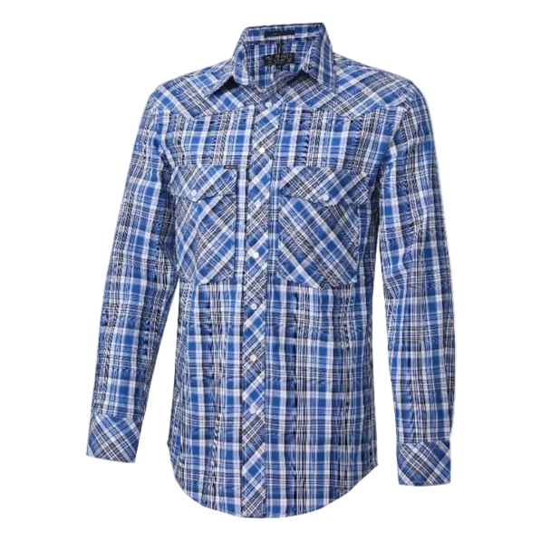 Ritemate Mens Pilbara Western Snap Button L/S Shirt (RMPW009) Blue/Black/White 