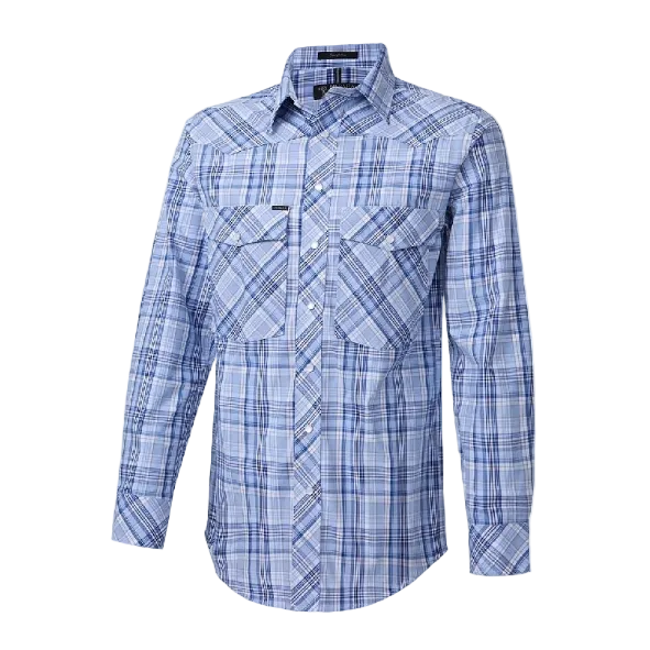 Ritemate Mens Pilbara Western Snap Button L/S Shirt (RMPW009) Blue/Navy/White	 