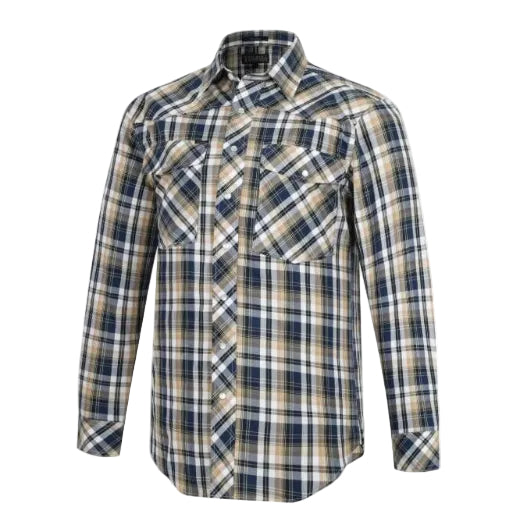 Ritemate Mens Pilbara Western Snap Button L/S Shirt (RMPW009) Brown/Navy/White
