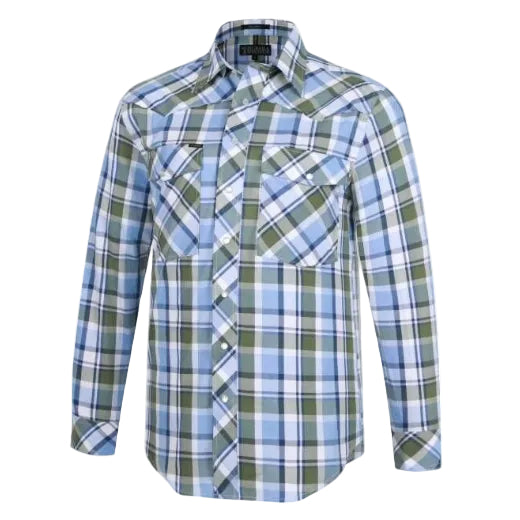 Ritemate Mens Pilbara Western Snap Button L/S Shirt (RMPW009) Green/Navy/White