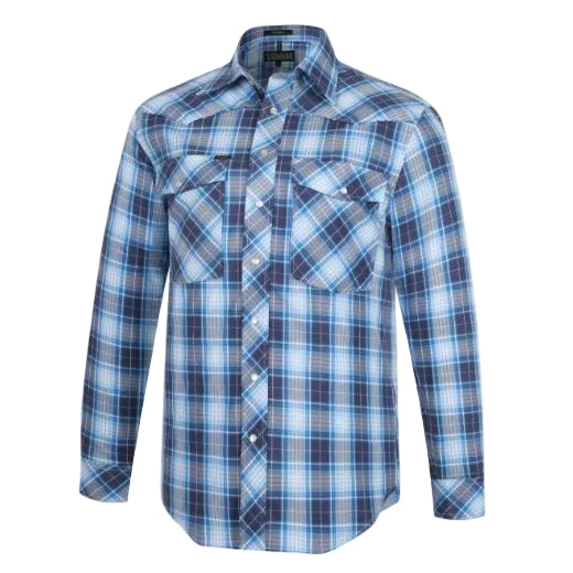 Ritemate Mens Pilbara Western Snap Button L/S Shirt (RMPW009) Navy/Blue/White