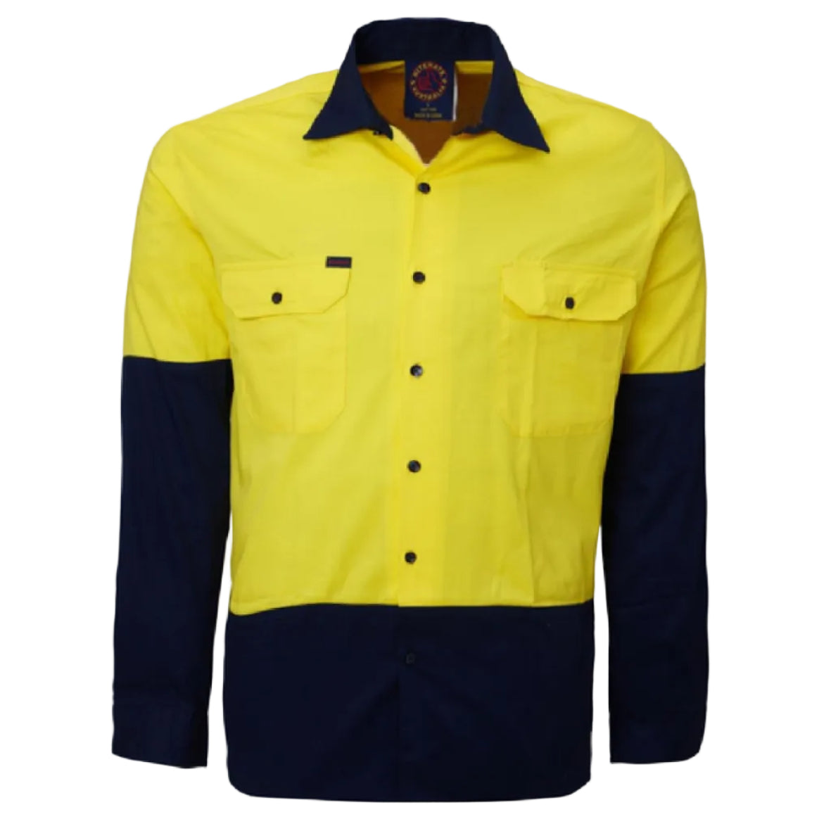 Ritemate Unisex Vented Open Front Lightweight L/S Work Shirt (RM107V2) Yellow/Navy